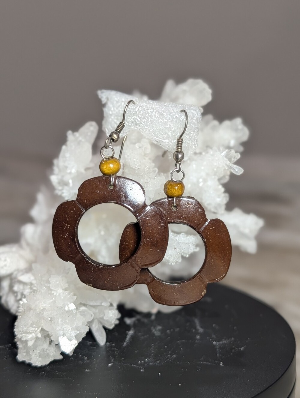 Handmade Wood Floral Hoop Earrings